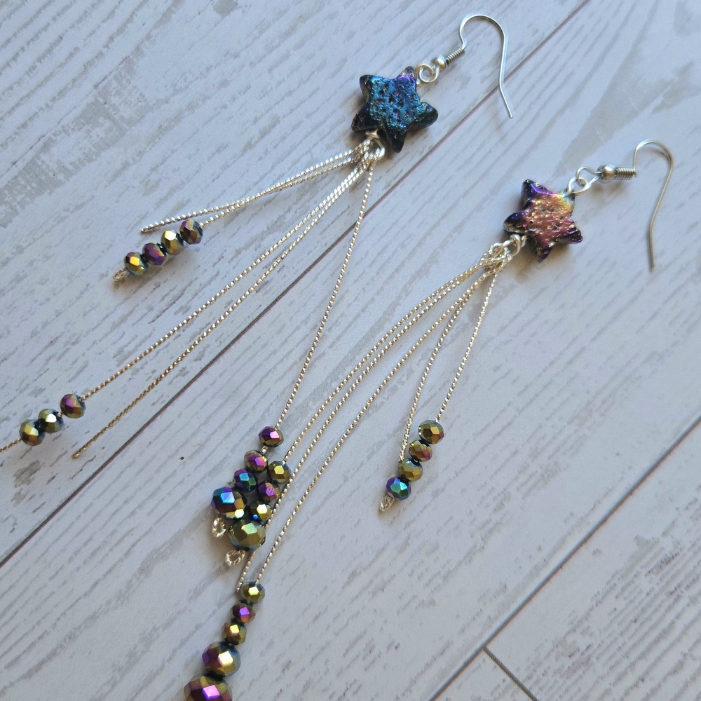 Star Dangle Earrings with Multicolor Beads